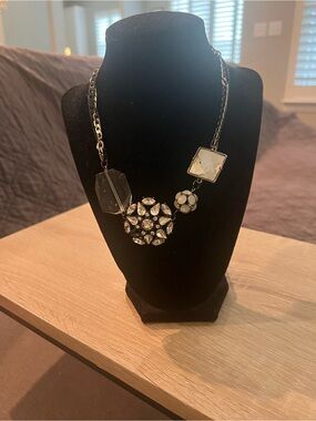 Statement Crystal Cluster Necklace in Clear and Silver